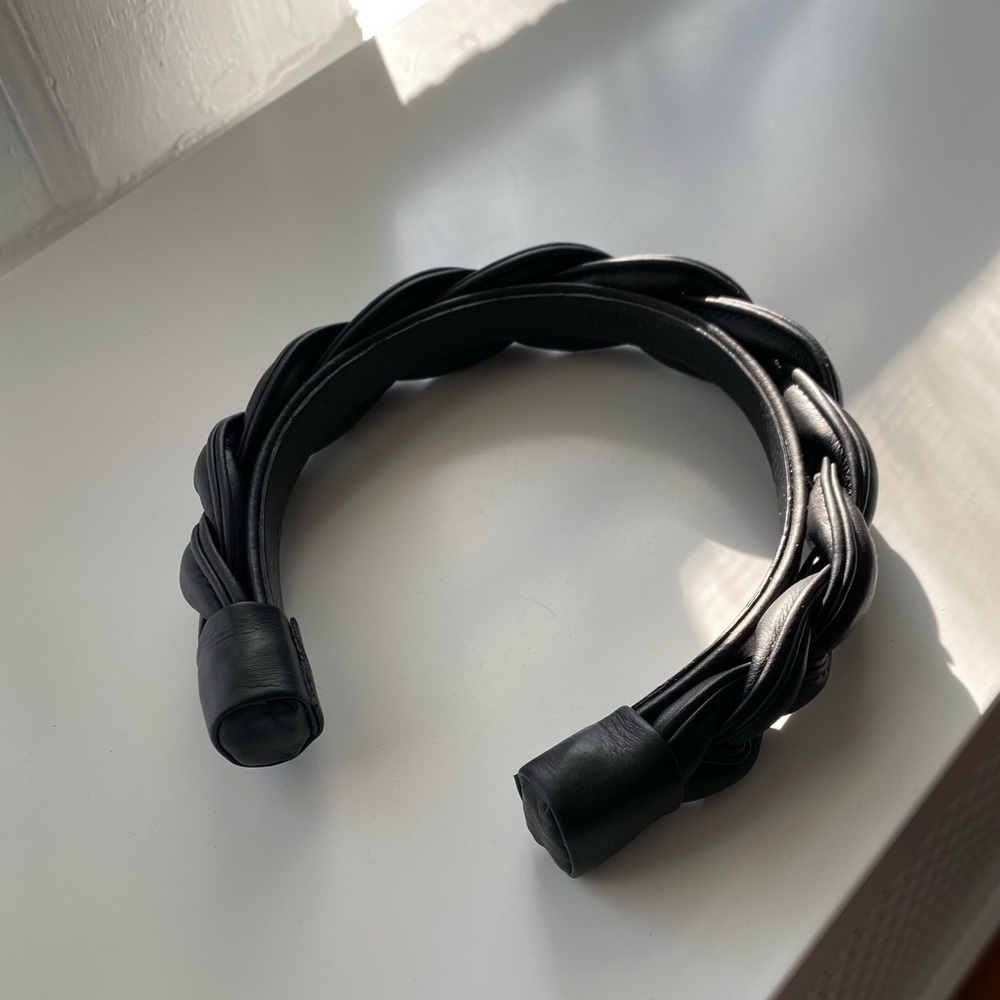 NWOT Genuine Leather Braided Headband, Black